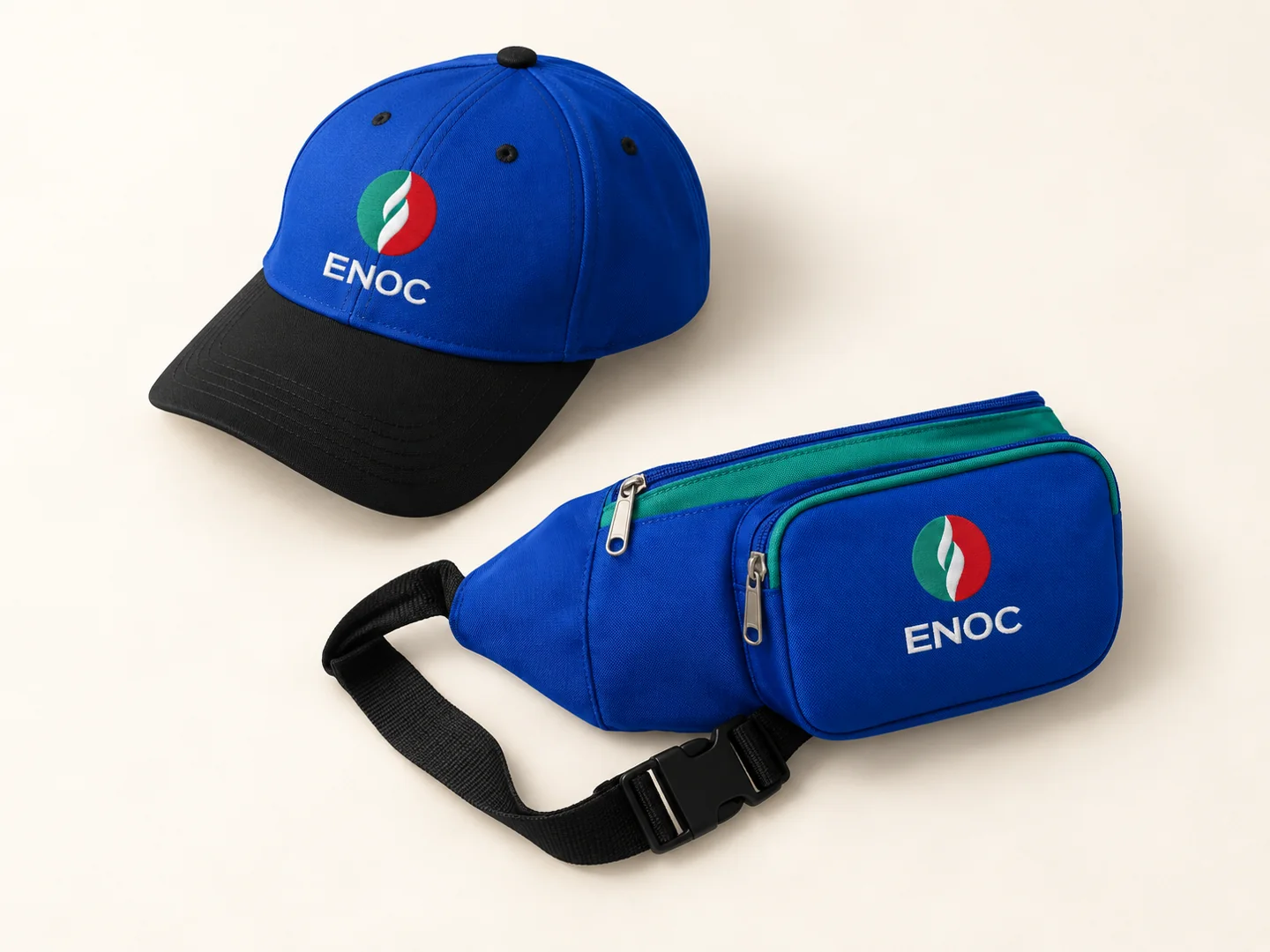 ENOC embroidered cap and waist pouch
