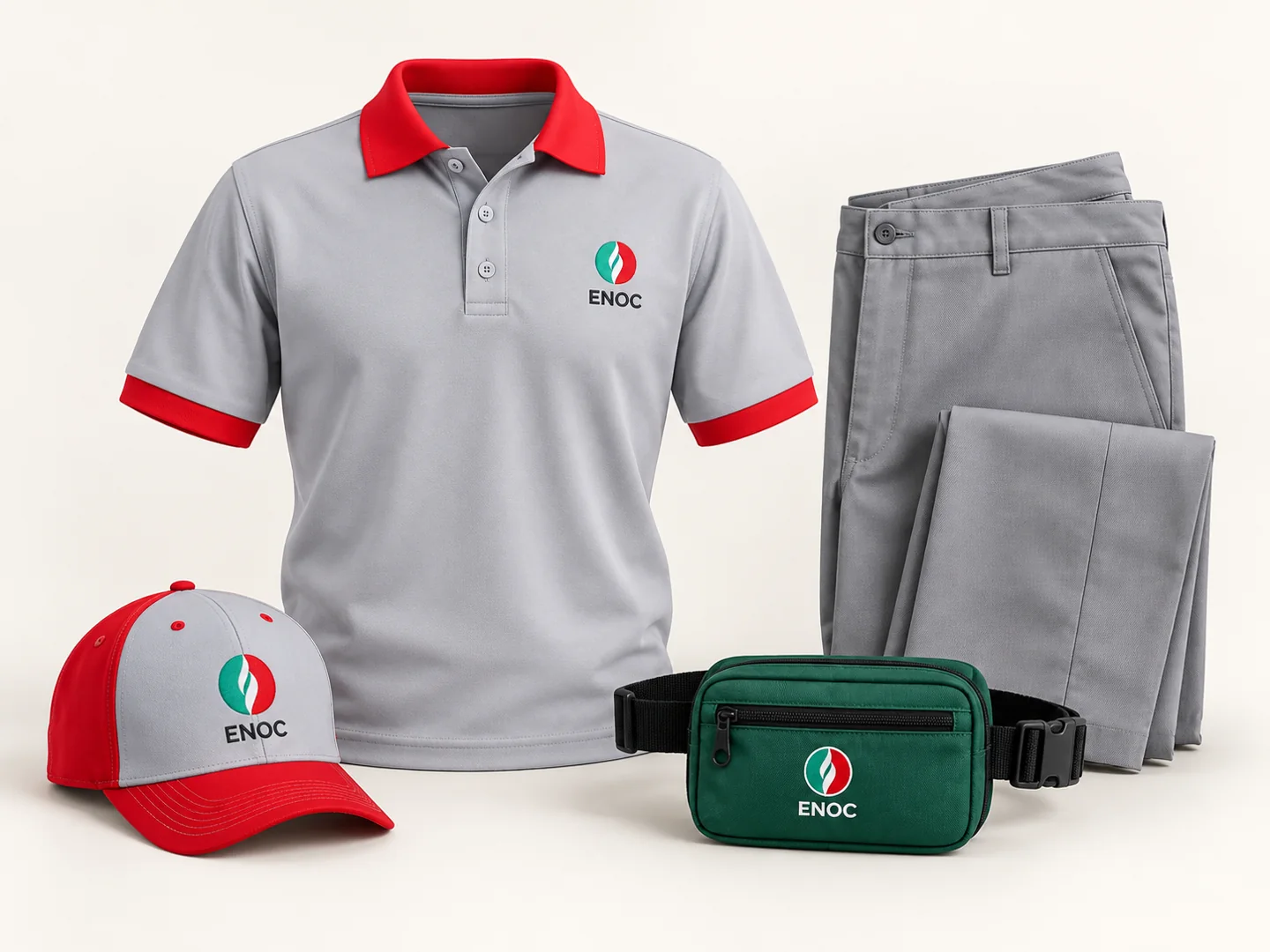 ENOC station attendant polo, trousers, cap and pouch