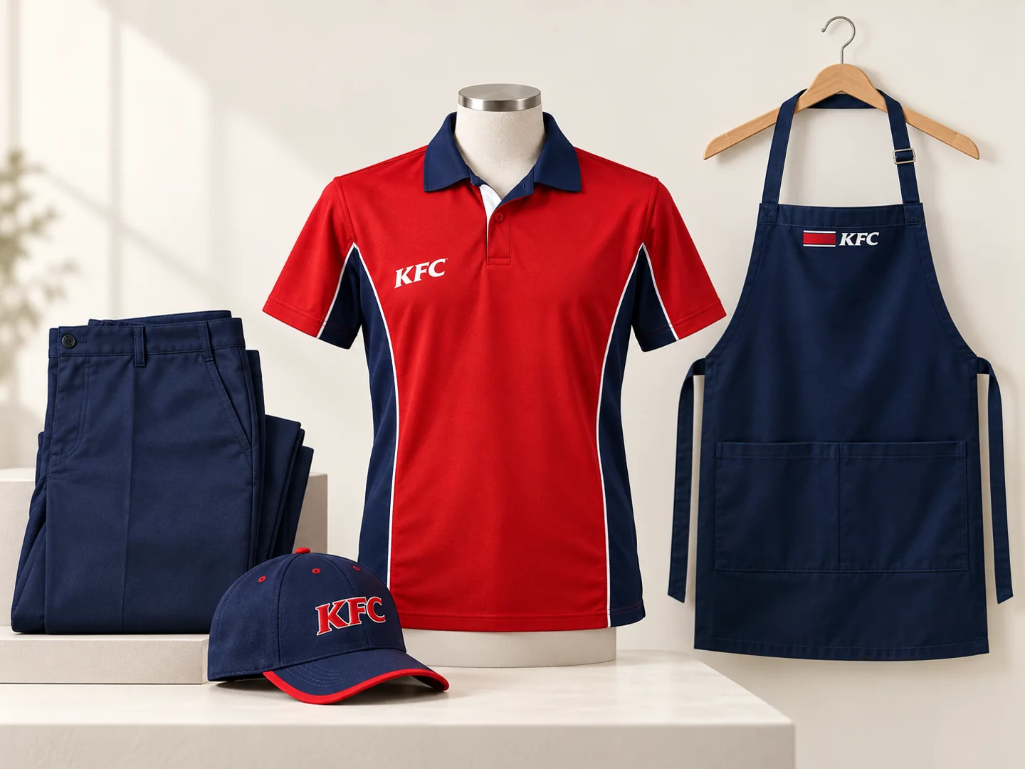 KFC polo, apron, cap and trousers